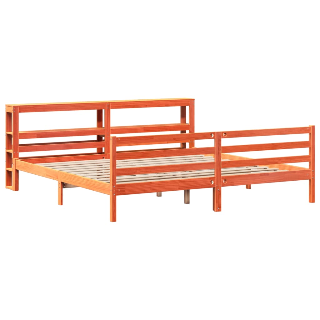 Cadre de lit sans matelas cire marron 200x200cm bois pin massif - XIOS
