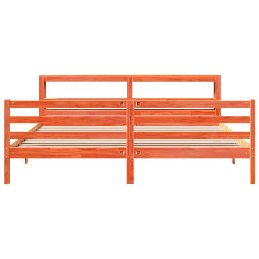 Cadre de lit sans matelas cire marron 200x200cm bois pin massif - XIOS