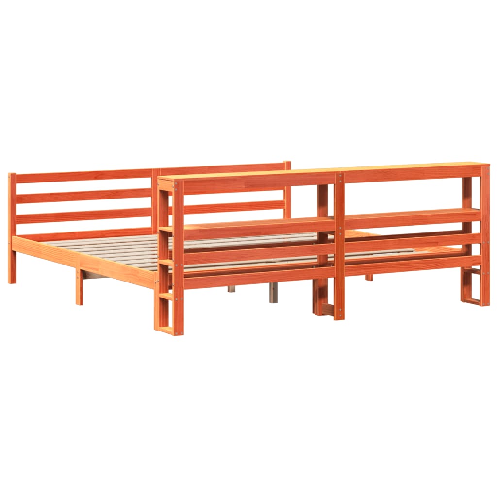 Cadre de lit sans matelas cire marron 200x200cm bois pin massif - XIOS