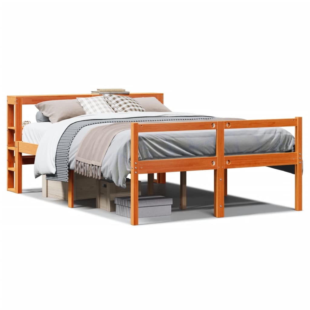 Cadre de lit et tête de lit sans matelas cire marron 140x190 cm - XIOS