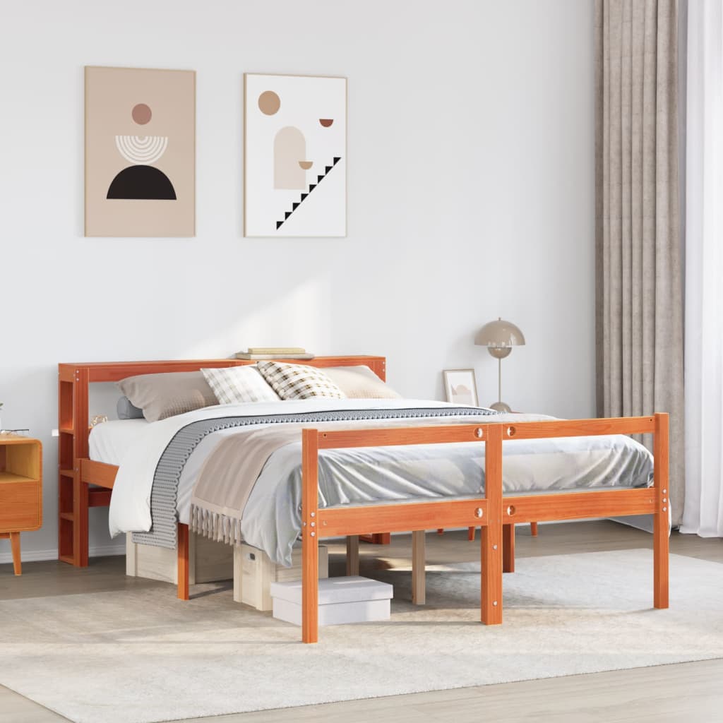 Cadre de lit et tête de lit sans matelas cire marron 140x190 cm - XIOS
