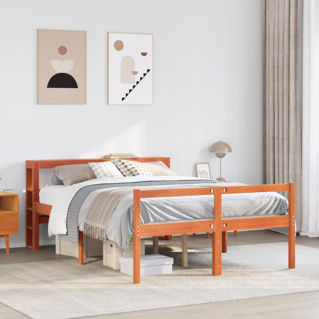 Cadre de lit et tête de lit sans matelas cire marron 120x200 cm - XIOS