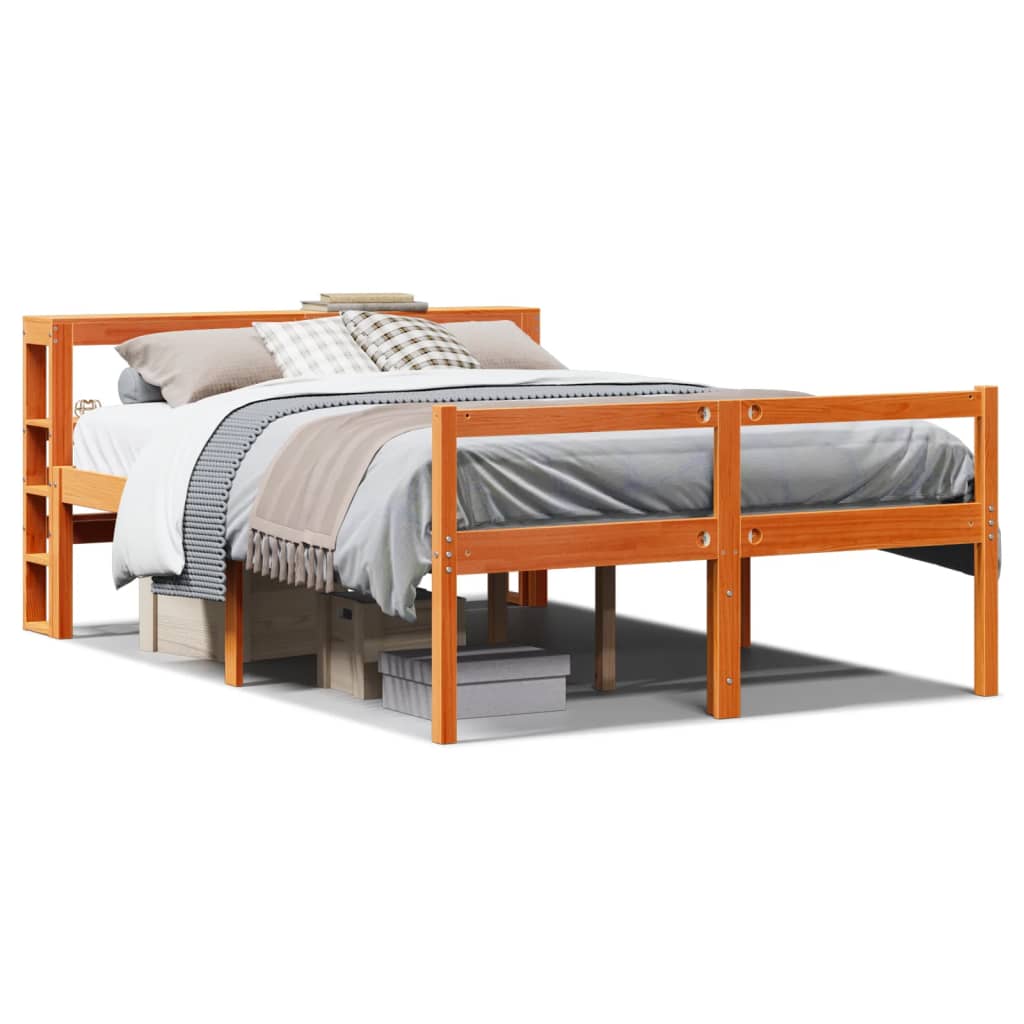 Cadre de lit et tête de lit sans matelas cire marron 140x200 cm - XIOS