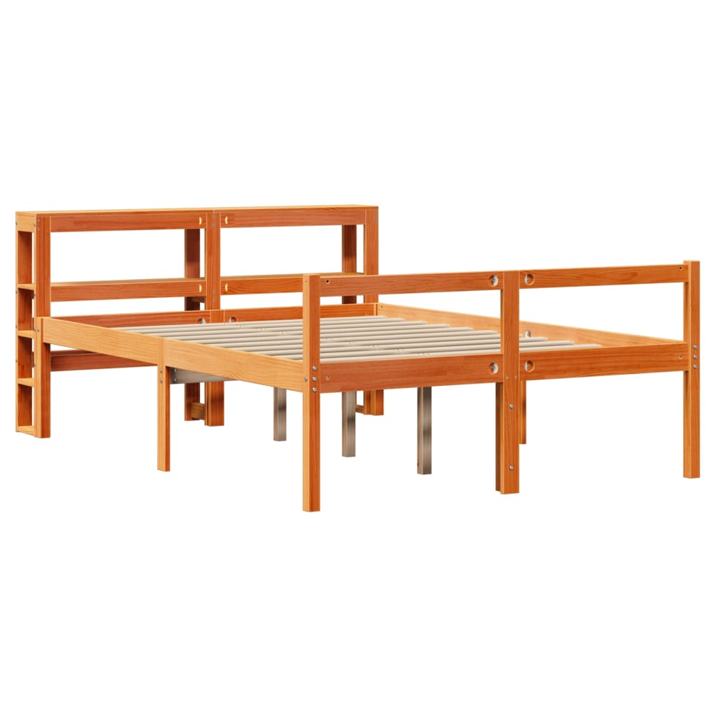 Cadre de lit et tête de lit sans matelas cire marron 140x200 cm - XIOS
