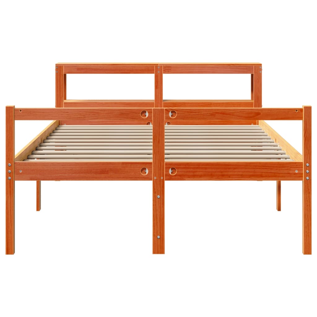 Cadre de lit et tête de lit sans matelas cire marron 140x200 cm - XIOS