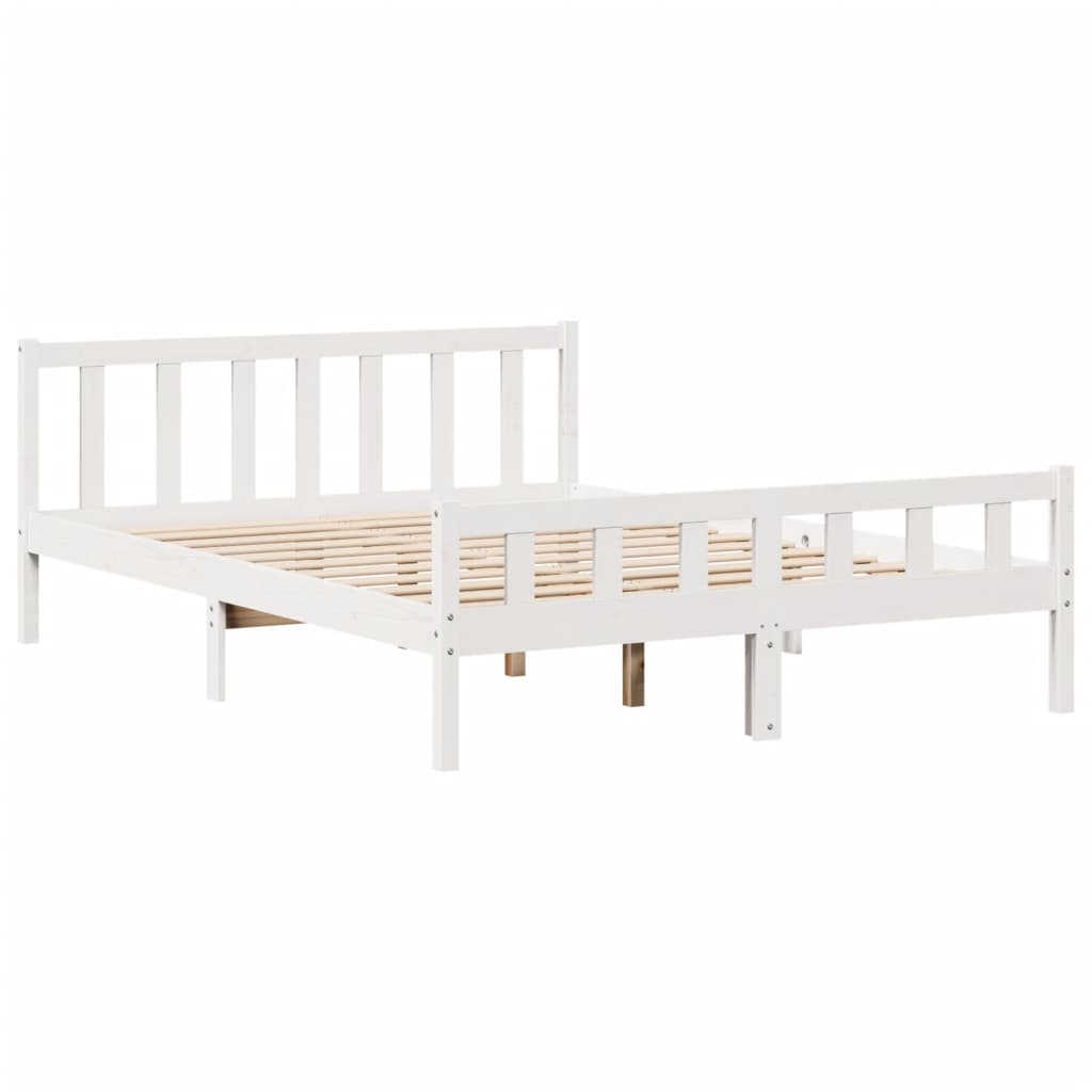 Cadre de lit sans matelas blanc 150x200 cm bois de pin massif - XIOS