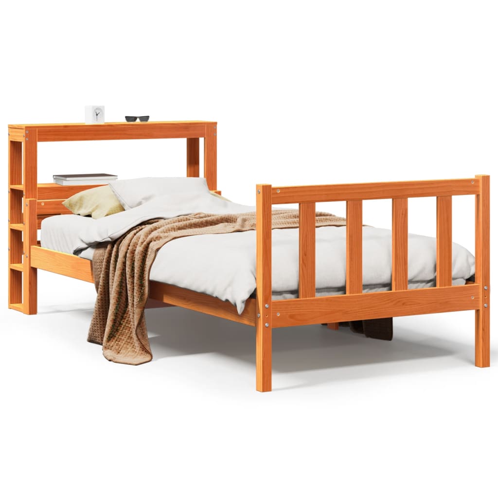 Cadre de lit avec tête de lit sans matelas cire marron 75x190cm - XIOS