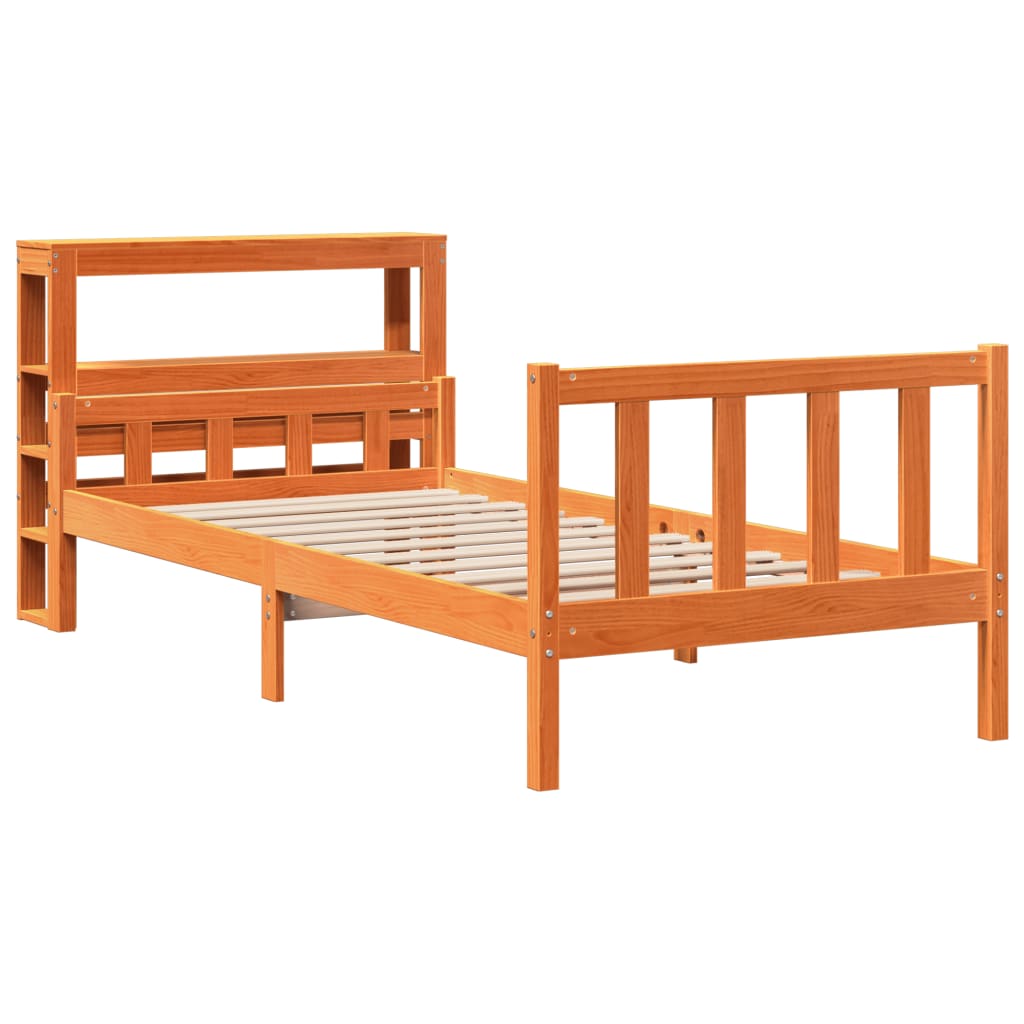 Cadre de lit avec tête de lit sans matelas cire marron 75x190cm - XIOS