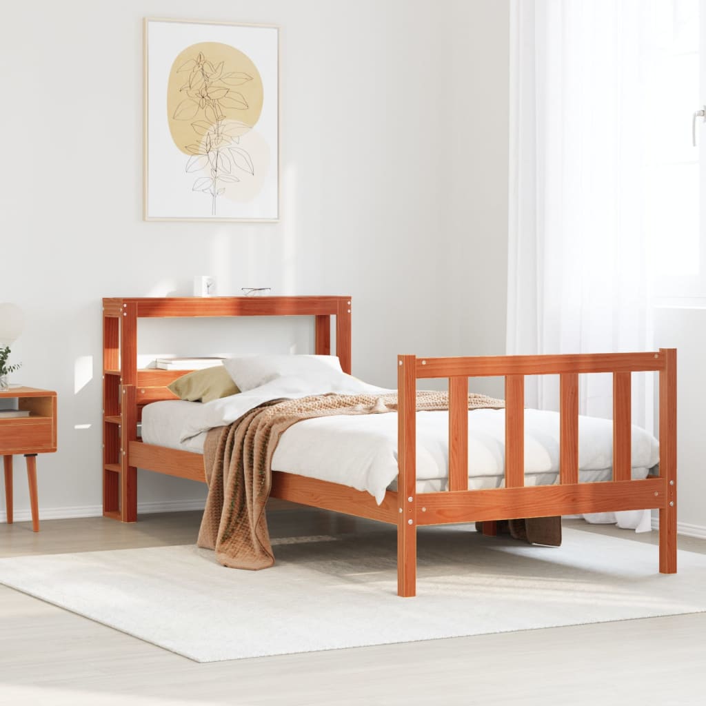 Cadre de lit avec tête de lit sans matelas cire marron 75x190cm - XIOS