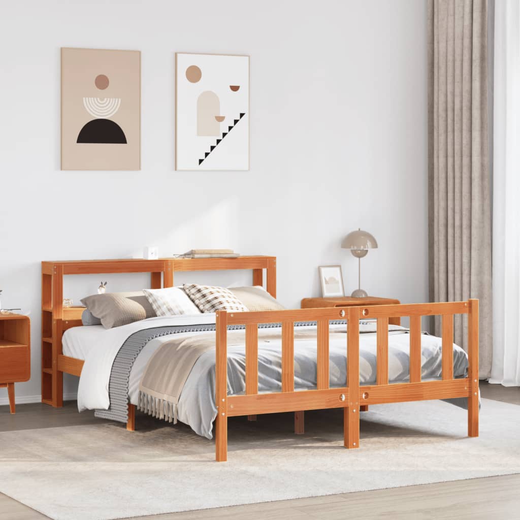 Cadre de lit et tête de lit sans matelas cire marron 150x200 cm - XIOS