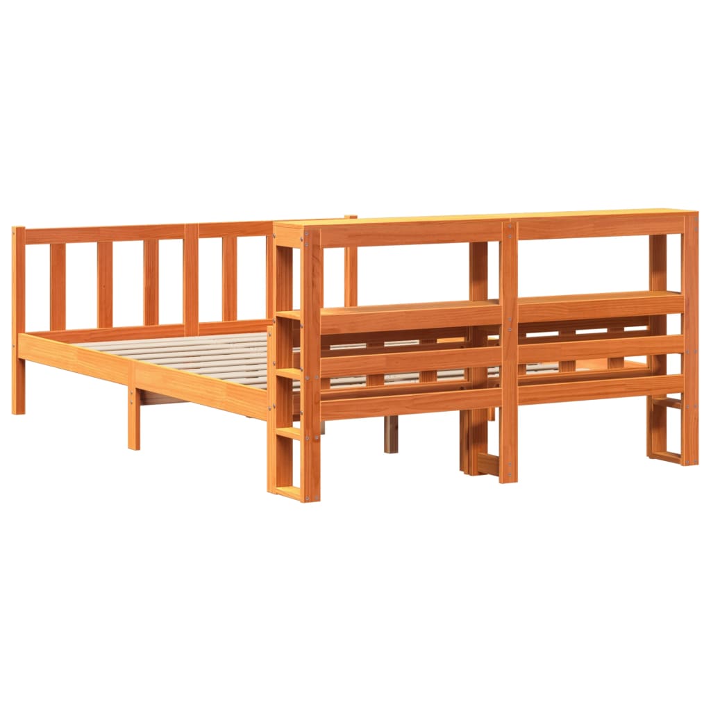 Cadre de lit et tête de lit sans matelas cire marron 160x200 cm - XIOS