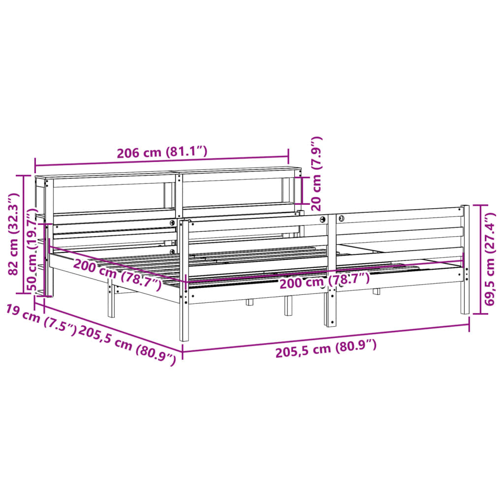 Cadre de lit avec tête de lit sans matelas 200x200 cm - XIOS