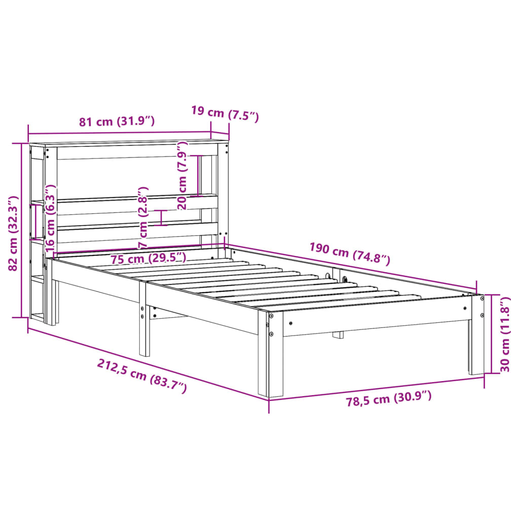 Cadre de lit avec tête de lit sans matelas blanc 75x190 cm - XIOS