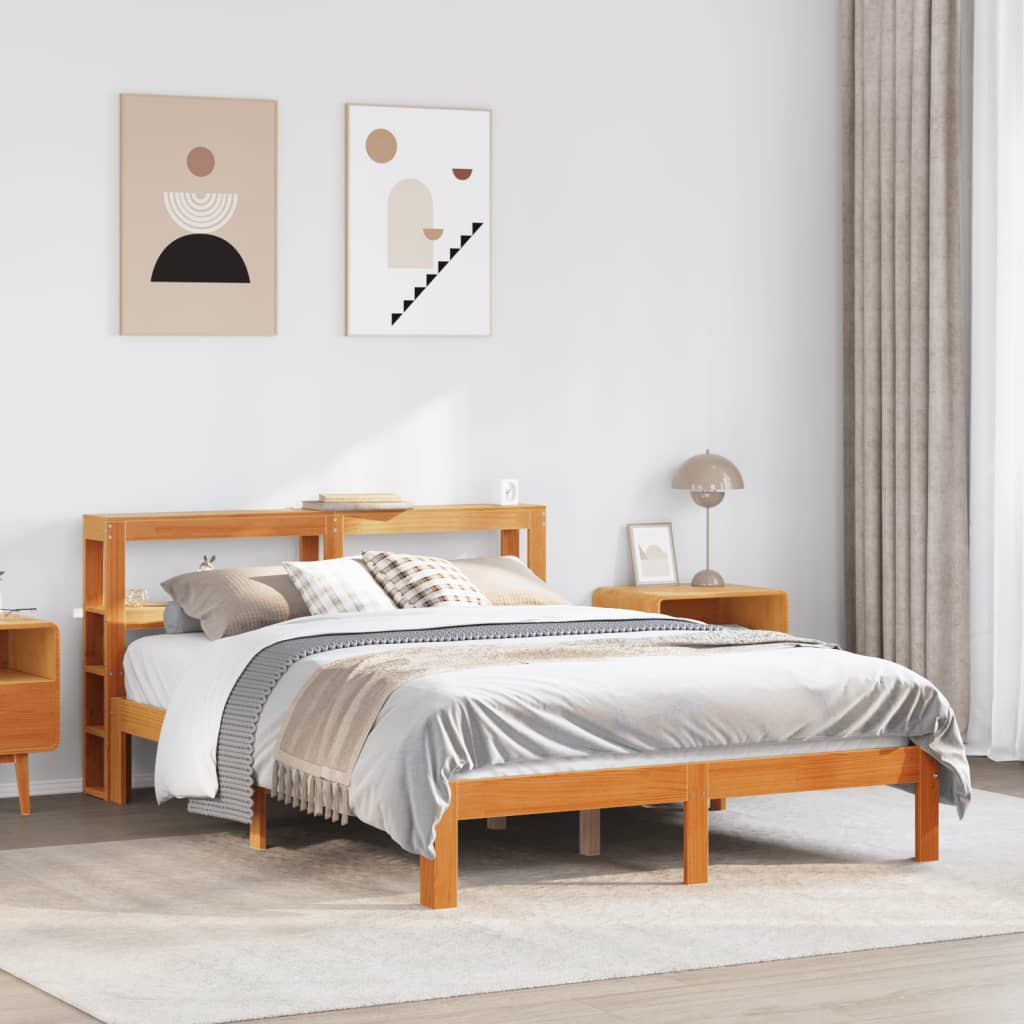 Cadre de lit sans matelas cire marron 140x200cm bois pin massif - XIOS
