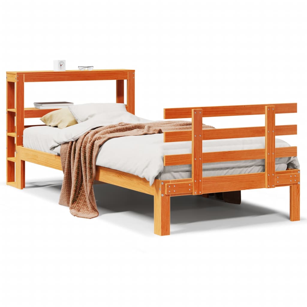 Cadre de lit avec tête de lit sans matelas cire marron 90x190cm - XIOS