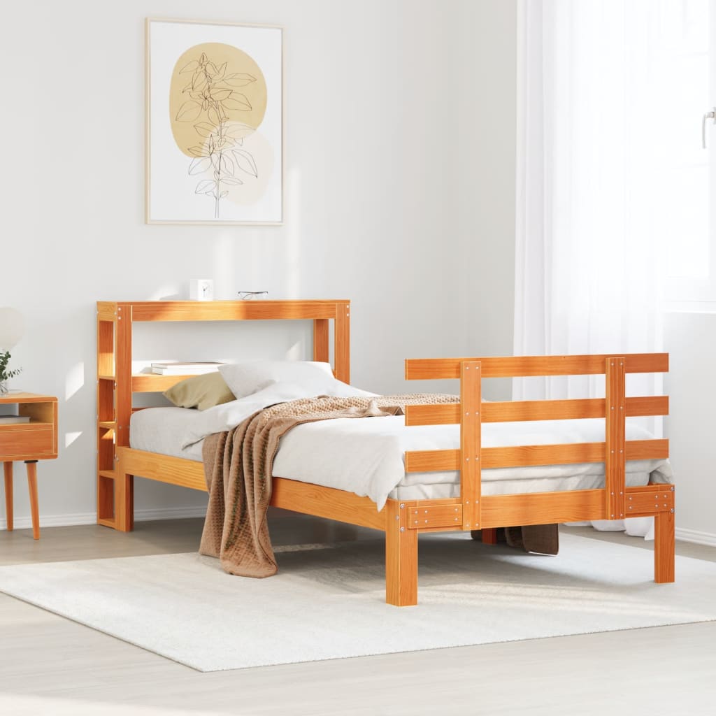 Cadre de lit avec tête de lit sans matelas cire marron 90x190cm - XIOS