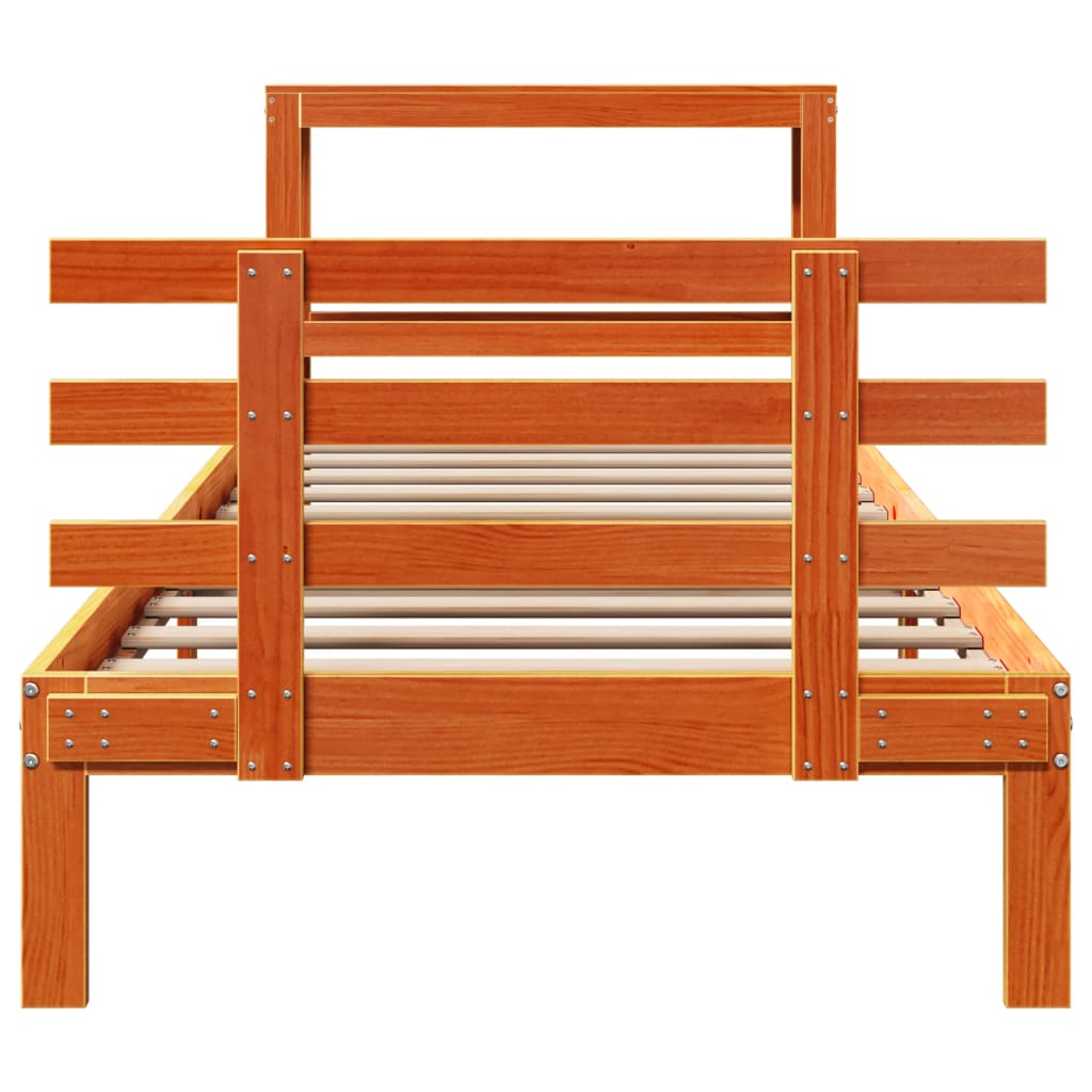 Cadre de lit et tête de lit sans matelas cire marron 100x200 cm - XIOS