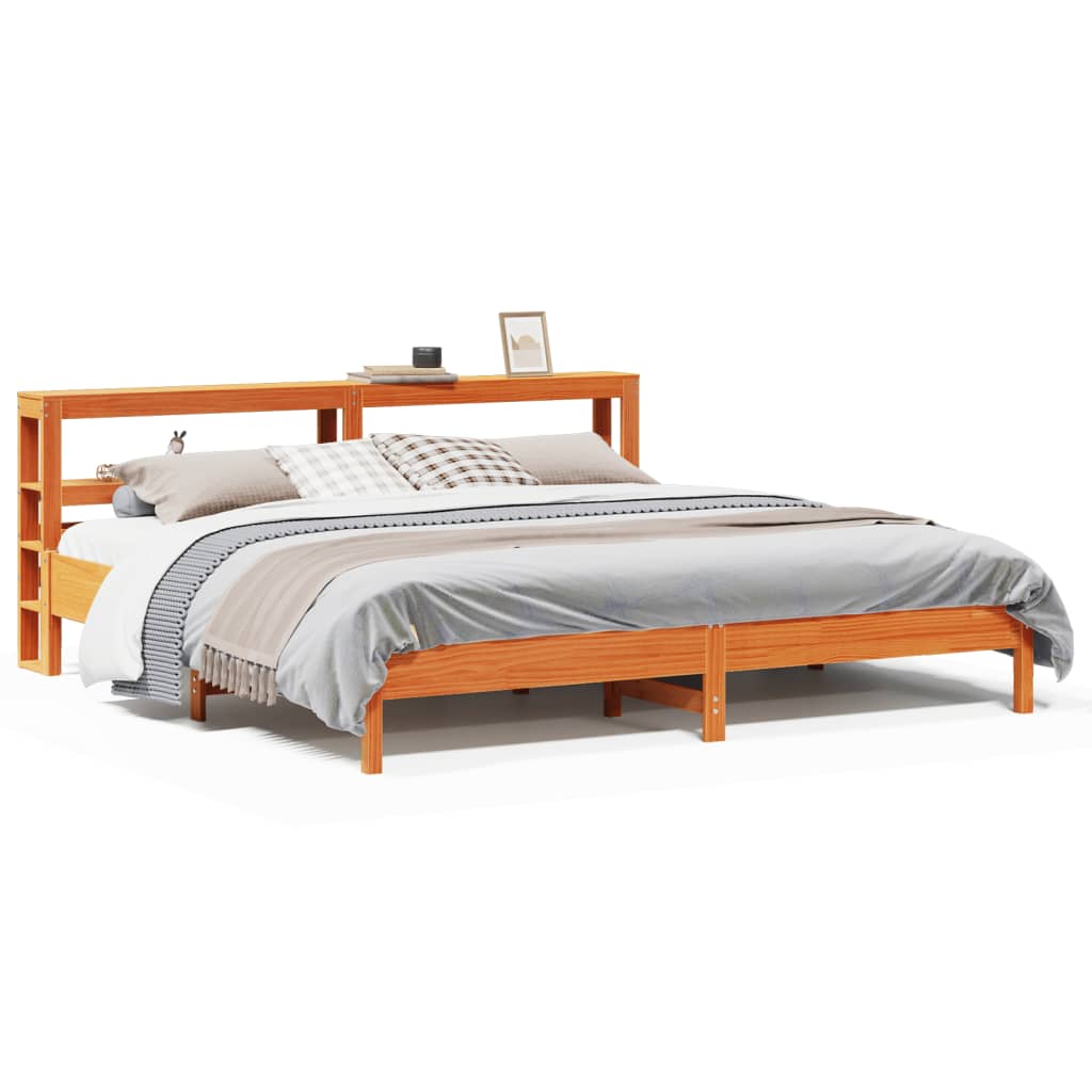 Cadre de lit sans matelas cire marron 200x200cm bois pin massif - XIOS