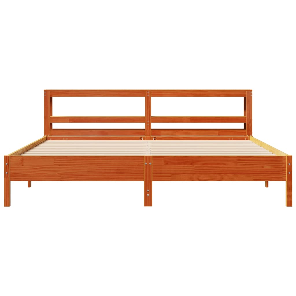Cadre de lit sans matelas cire marron 200x200cm bois pin massif - XIOS