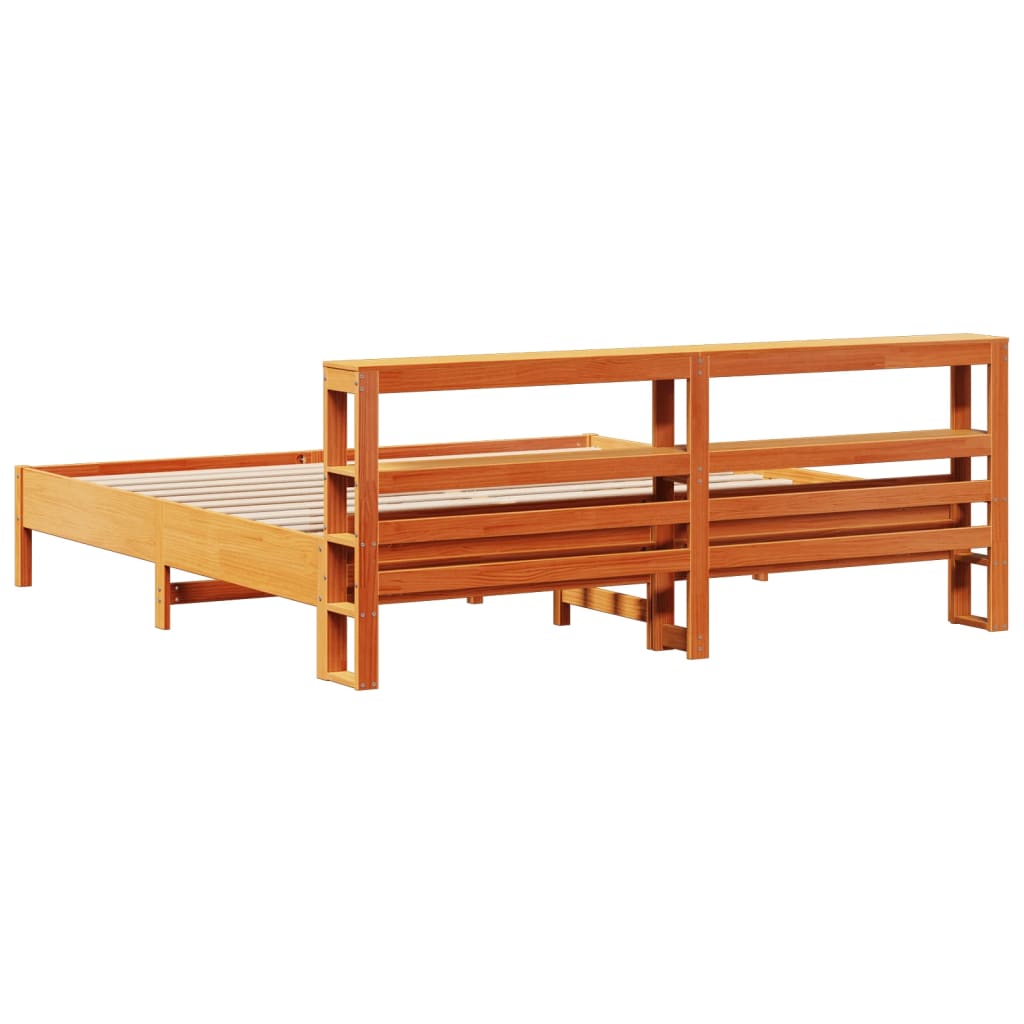 Cadre de lit sans matelas cire marron 200x200cm bois pin massif - XIOS