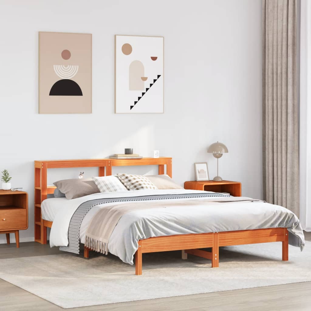 Cadre de lit sans matelas cire marron 160x200cm bois pin massif - XIOS
