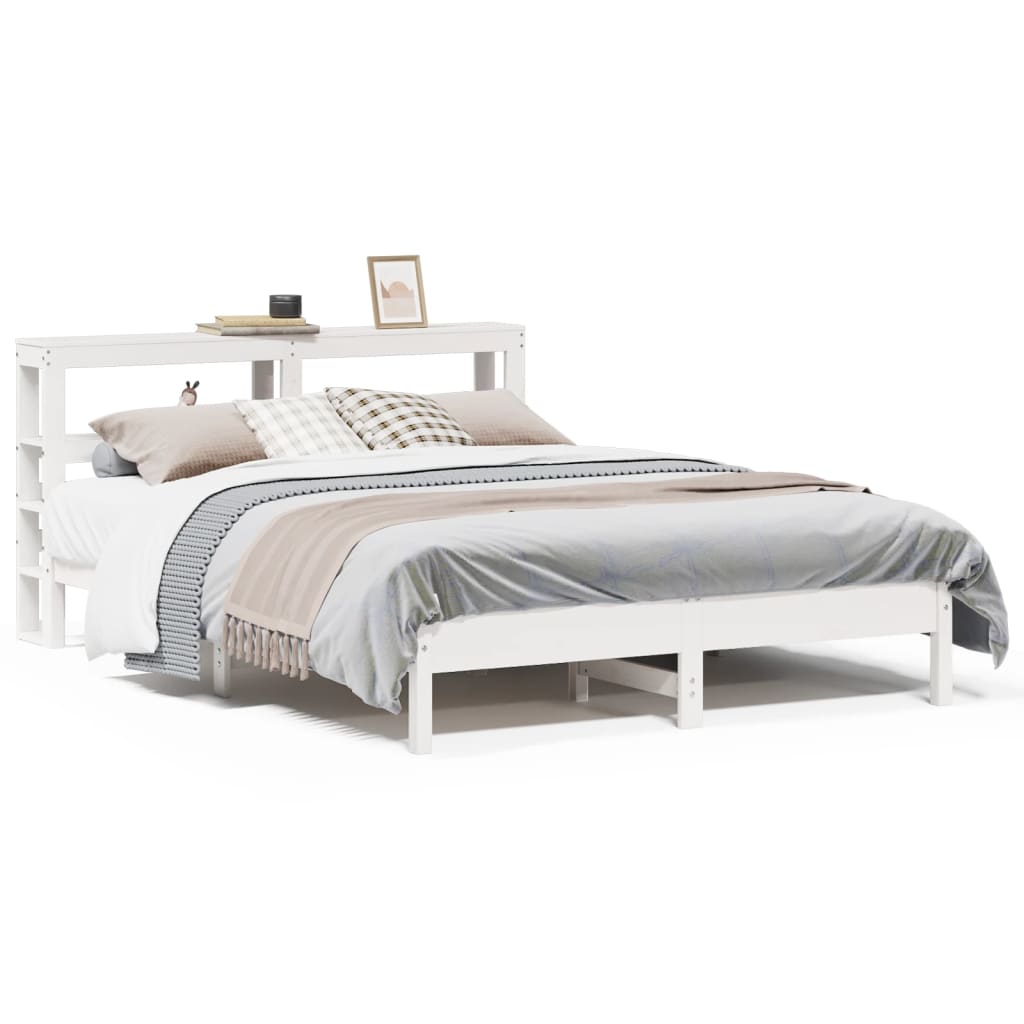 Cadre de lit sans matelas blanc 150x200 cm bois de pin massif - XIOS
