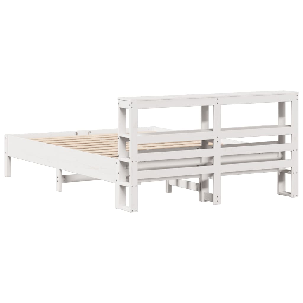 Cadre de lit sans matelas blanc 150x200 cm bois de pin massif - XIOS