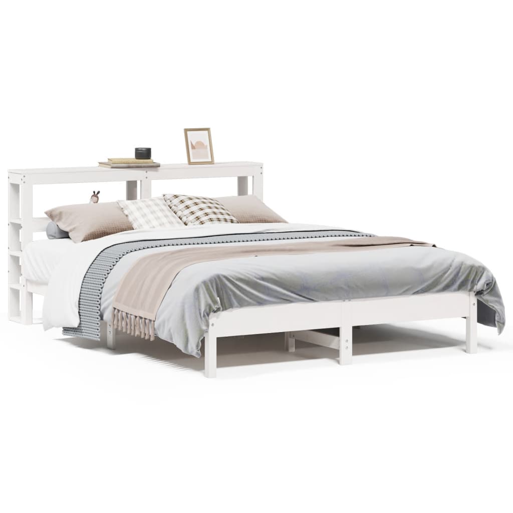 Cadre de lit sans matelas blanc 140x190 cm bois de pin massif - XIOS