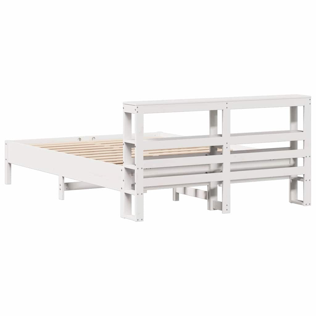 Cadre de lit sans matelas blanc 140x190 cm bois de pin massif - XIOS