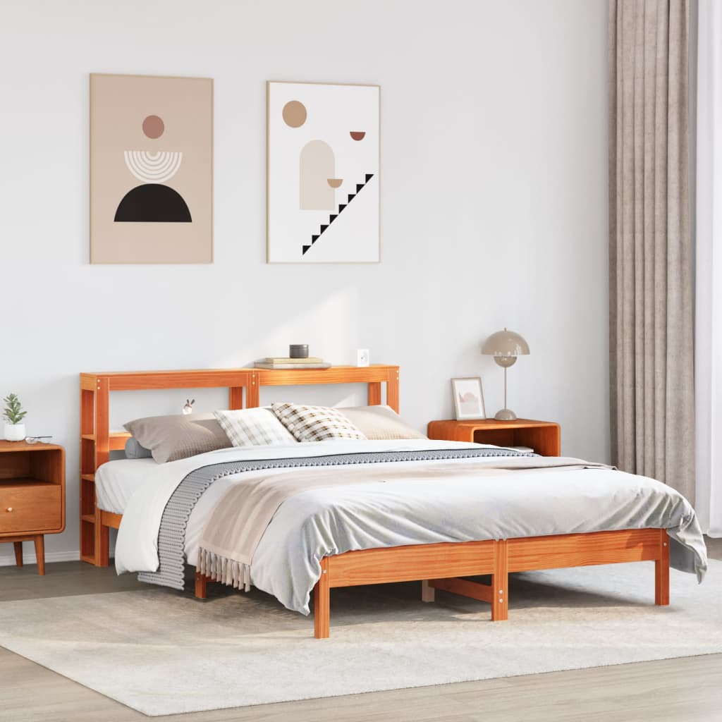 Cadre de lit sans matelas cire marron 140x190cm bois pin massif - XIOS