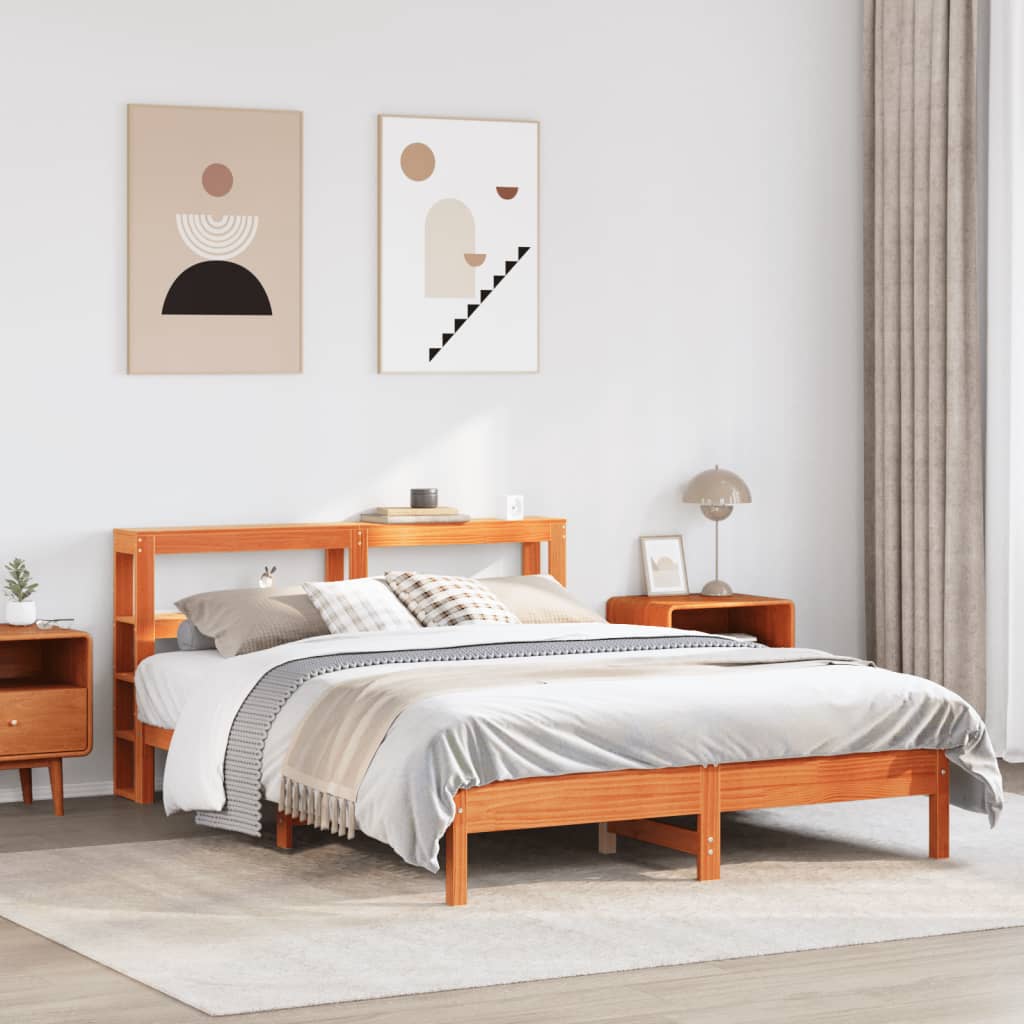 Cadre de lit sans matelas cire marron 135x190cm bois pin massif - XIOS