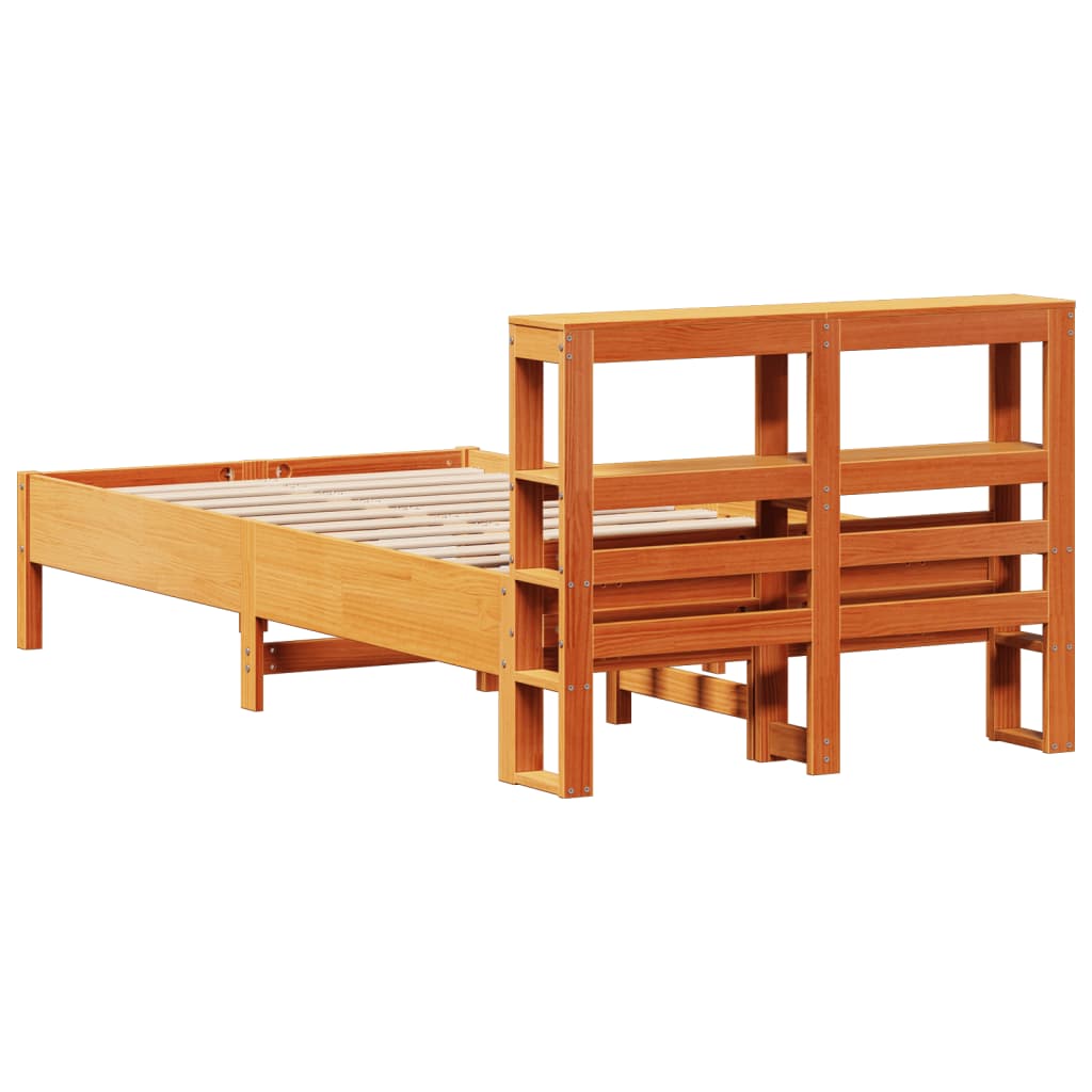 Cadre de lit sans matelas cire marron 120x190cm bois pin massif - XIOS
