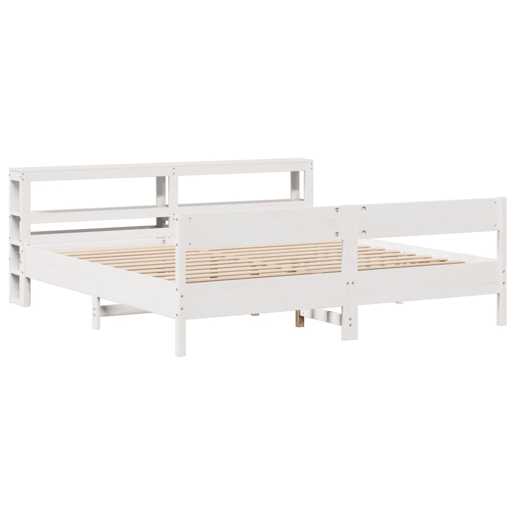 Cadre de lit sans matelas blanc 200x200 cm bois massif de pin - XIOS
