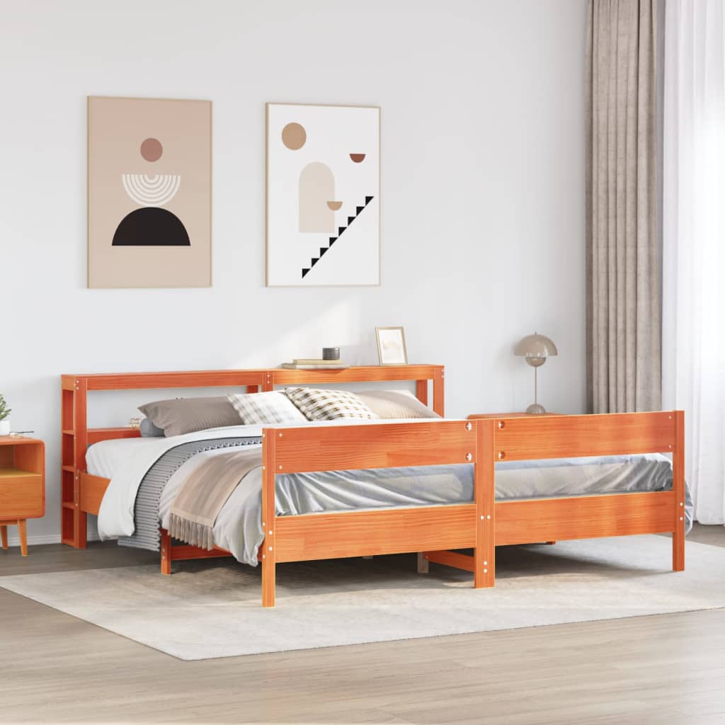 Cadre de lit sans matelas cire marron 200x200cm bois pin massif - XIOS