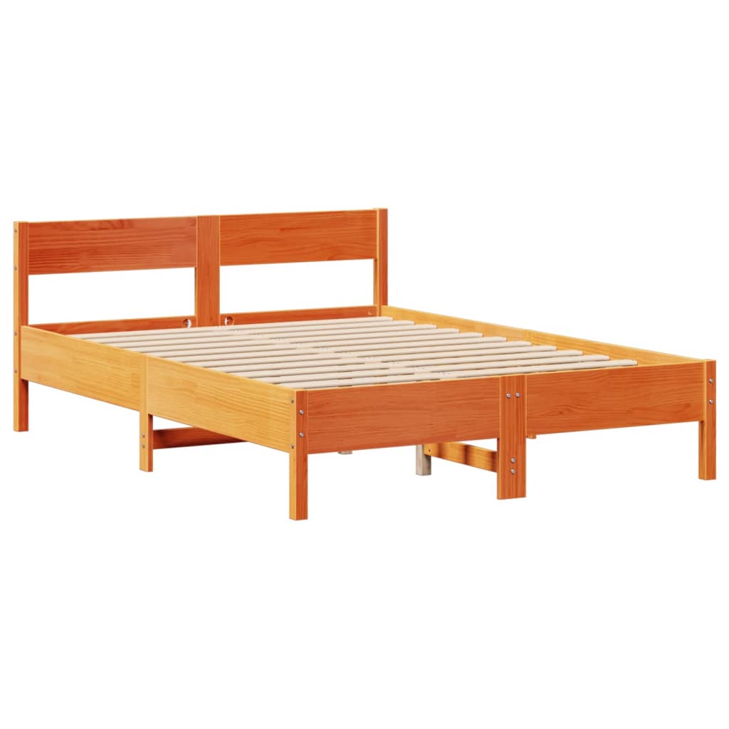 Cadre de lit sans matelas cire marron 150x200cm bois pin massif - XIOS