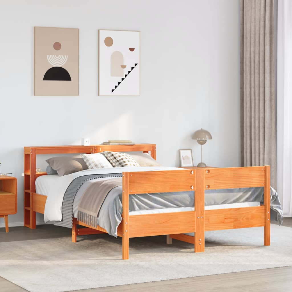 Cadre de lit sans matelas cire marron 140x200cm bois pin massif - XIOS
