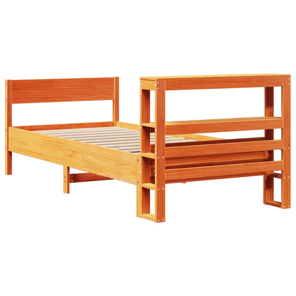 Cadre de lit sans matelas cire marron 100x200cm bois pin massif - XIOS