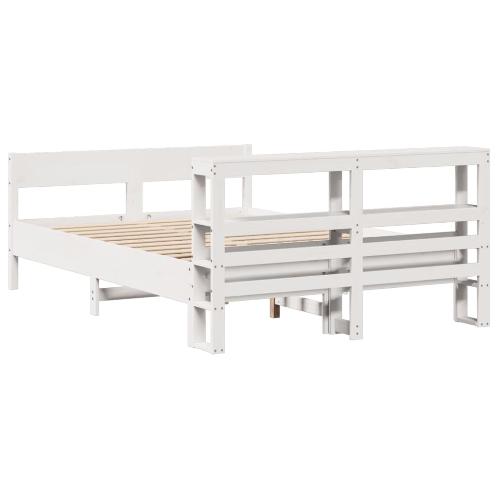 Cadre de lit sans matelas blanc 140x190 cm bois de pin massif - XIOS