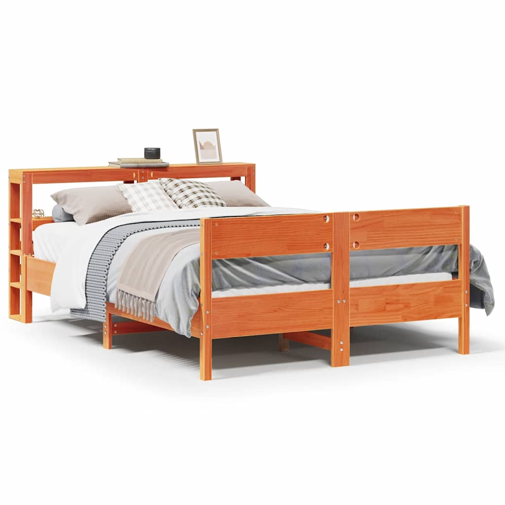 Cadre de lit sans matelas cire marron 140x190cm bois pin massif - XIOS