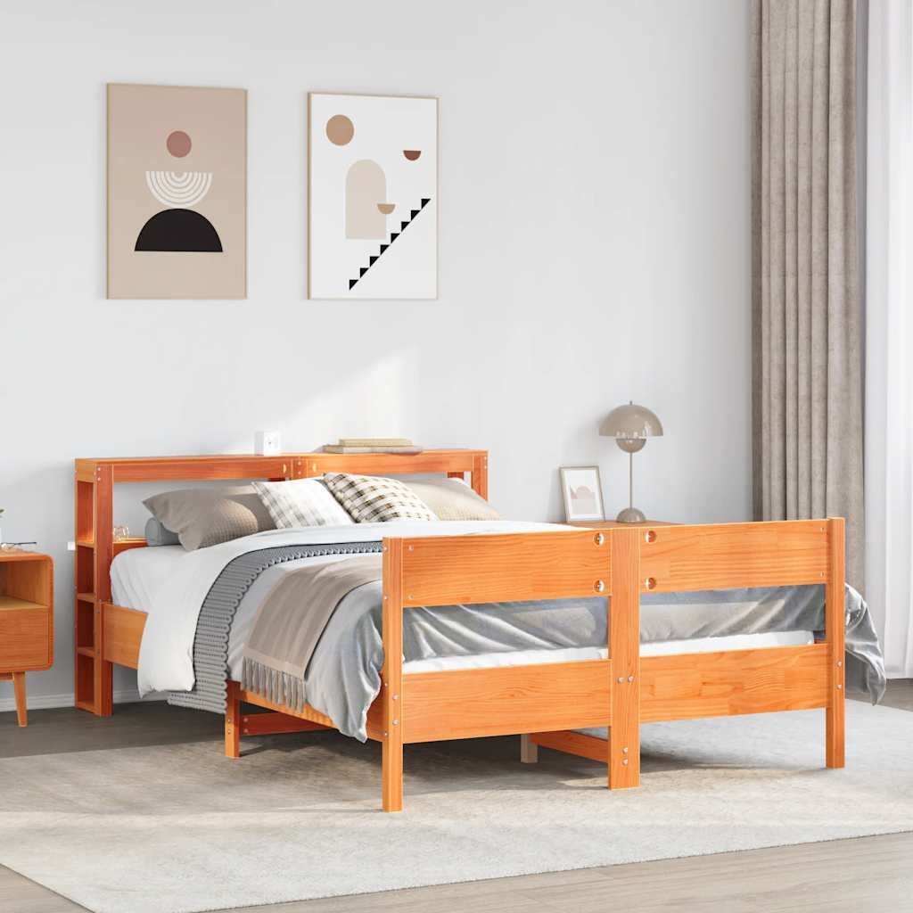 Cadre de lit sans matelas cire marron 140x190cm bois pin massif - XIOS