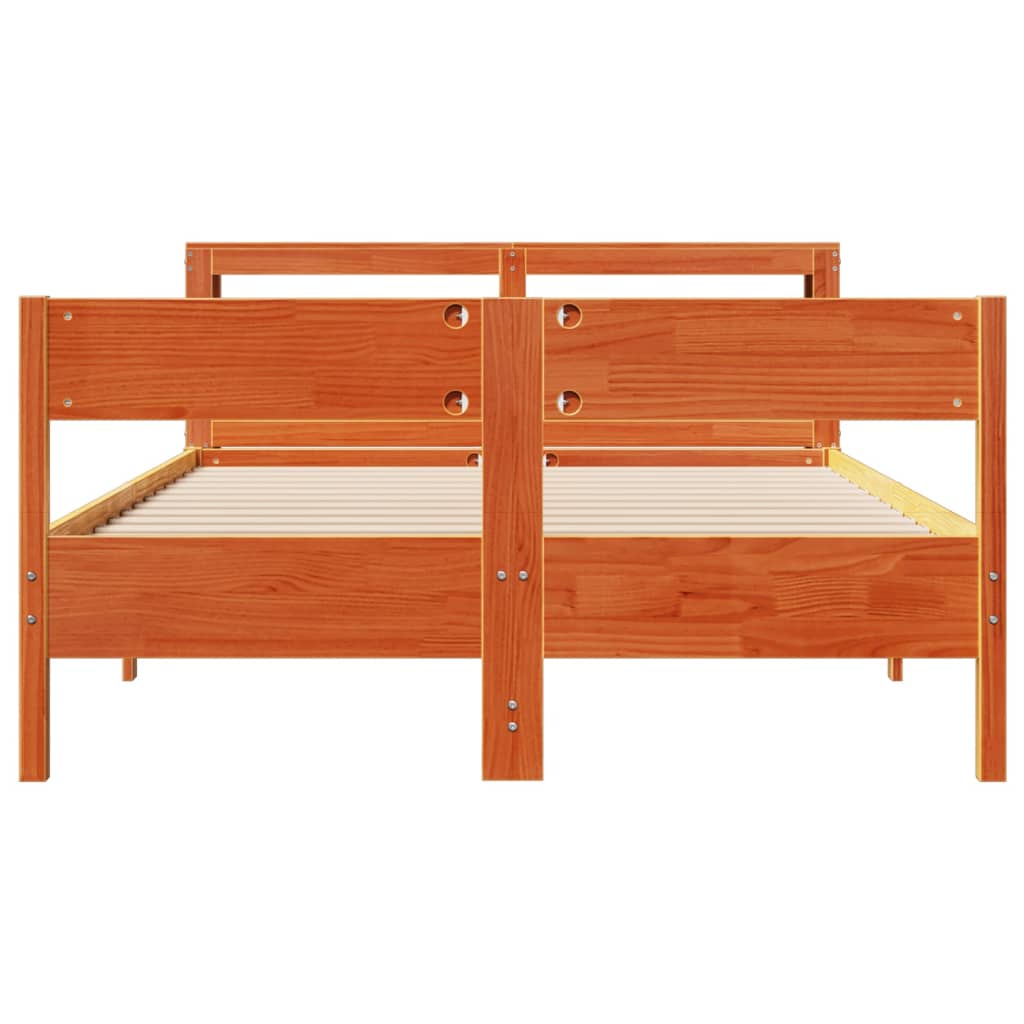 Cadre de lit sans matelas cire marron 135x190cm bois pin massif - XIOS