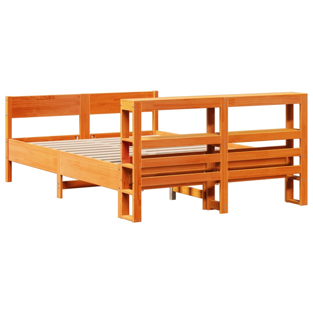 Cadre de lit sans matelas cire marron 135x190cm bois pin massif - XIOS
