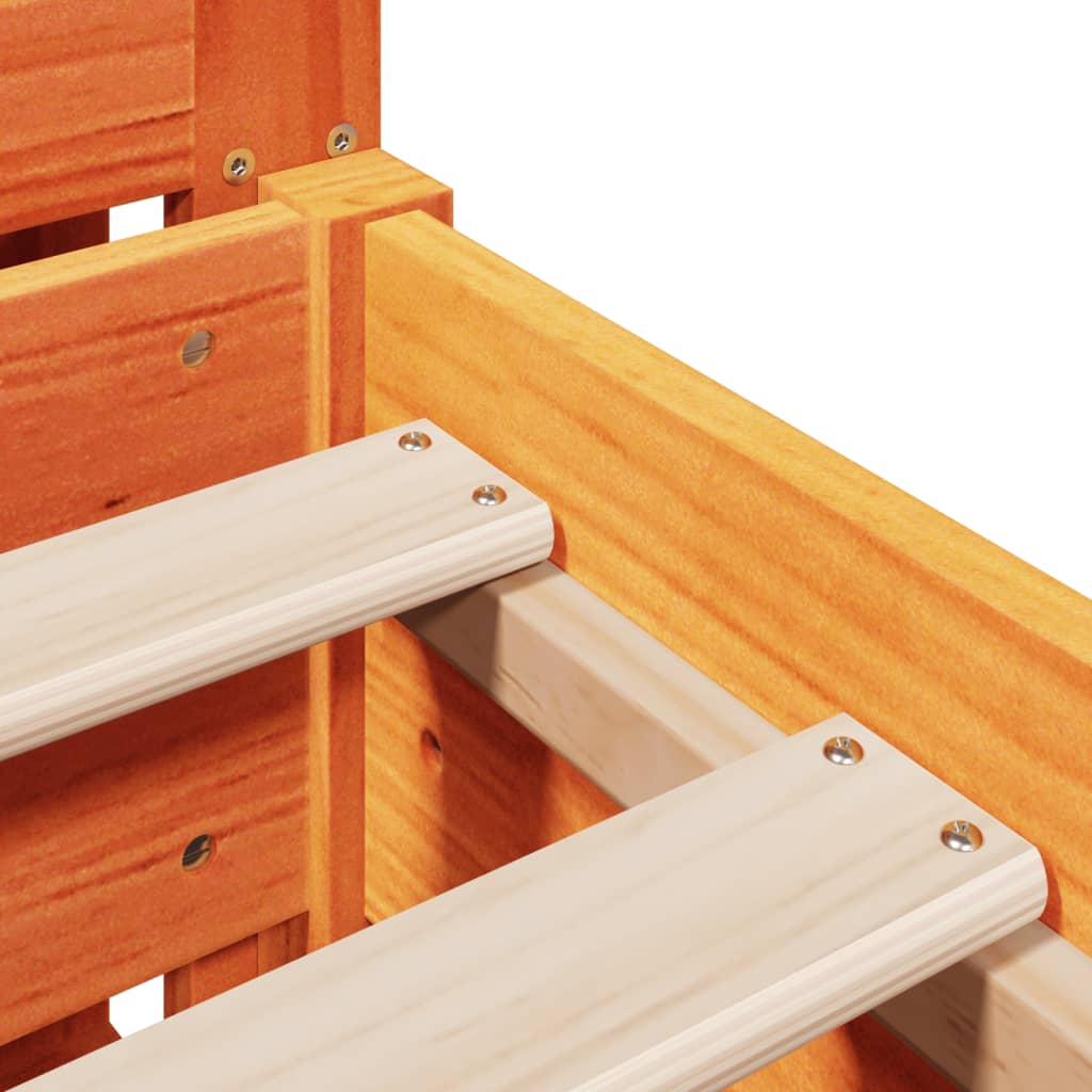 Cadre de lit sans matelas cire marron 135x190cm bois pin massif - XIOS