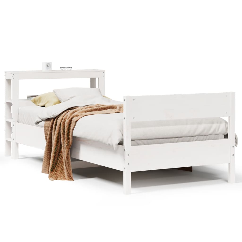 Cadre de lit sans matelas blanc 90x190 cm bois de pin massif - XIOS