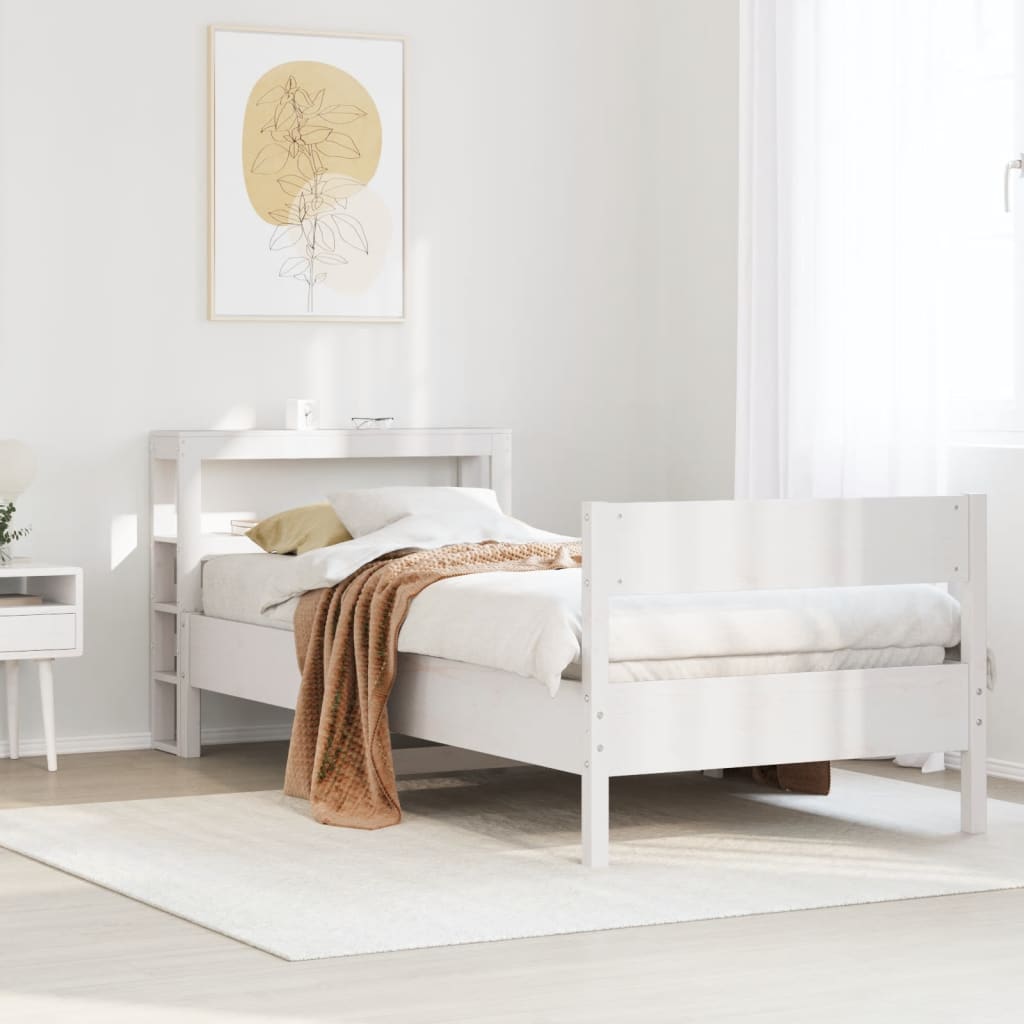 Cadre de lit sans matelas blanc 90x190 cm bois de pin massif - XIOS