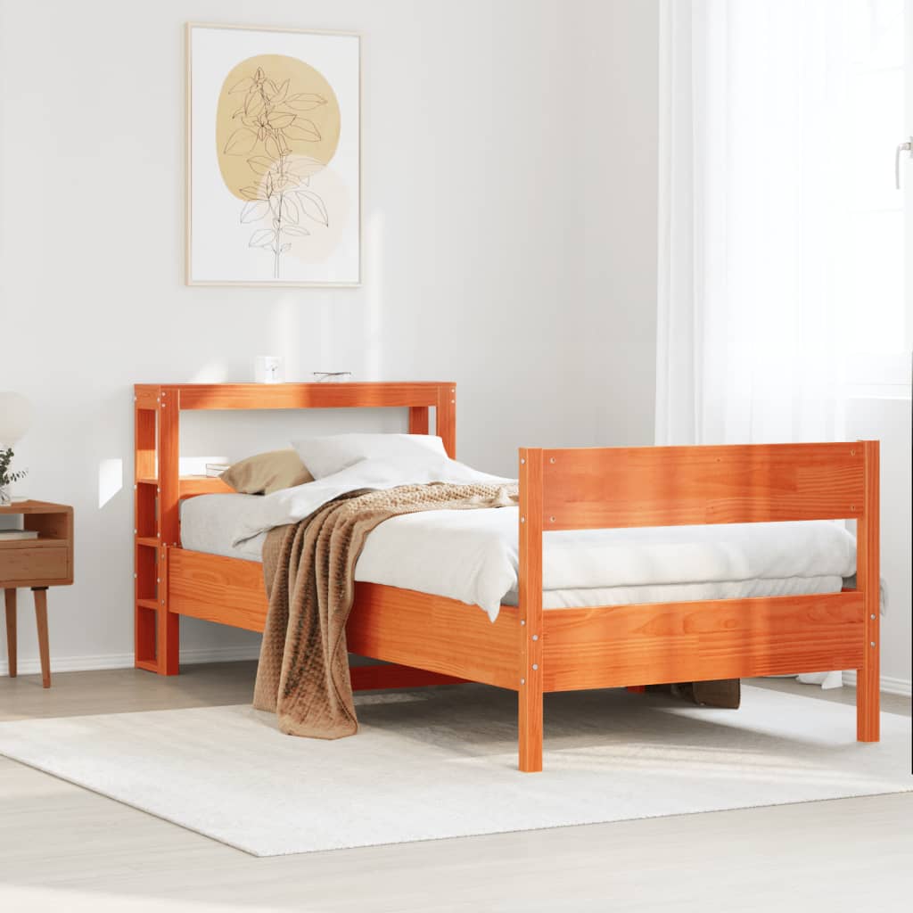 Cadre de lit sans matelas cire marron 75x190 cm bois pin massif - XIOS