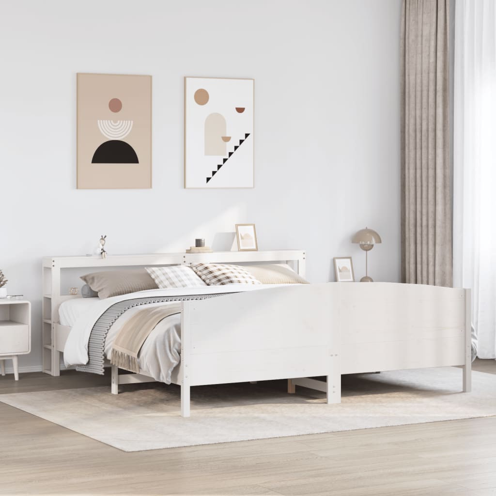 Cadre de lit sans matelas blanc 200x200 cm bois massif de pin - XIOS