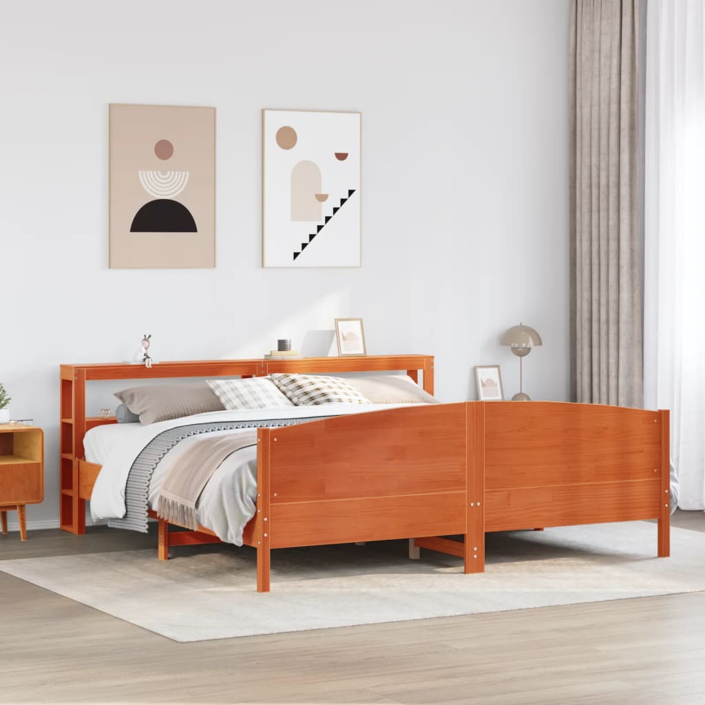 Cadre de lit sans matelas cire marron 200x200cm bois pin massif - XIOS