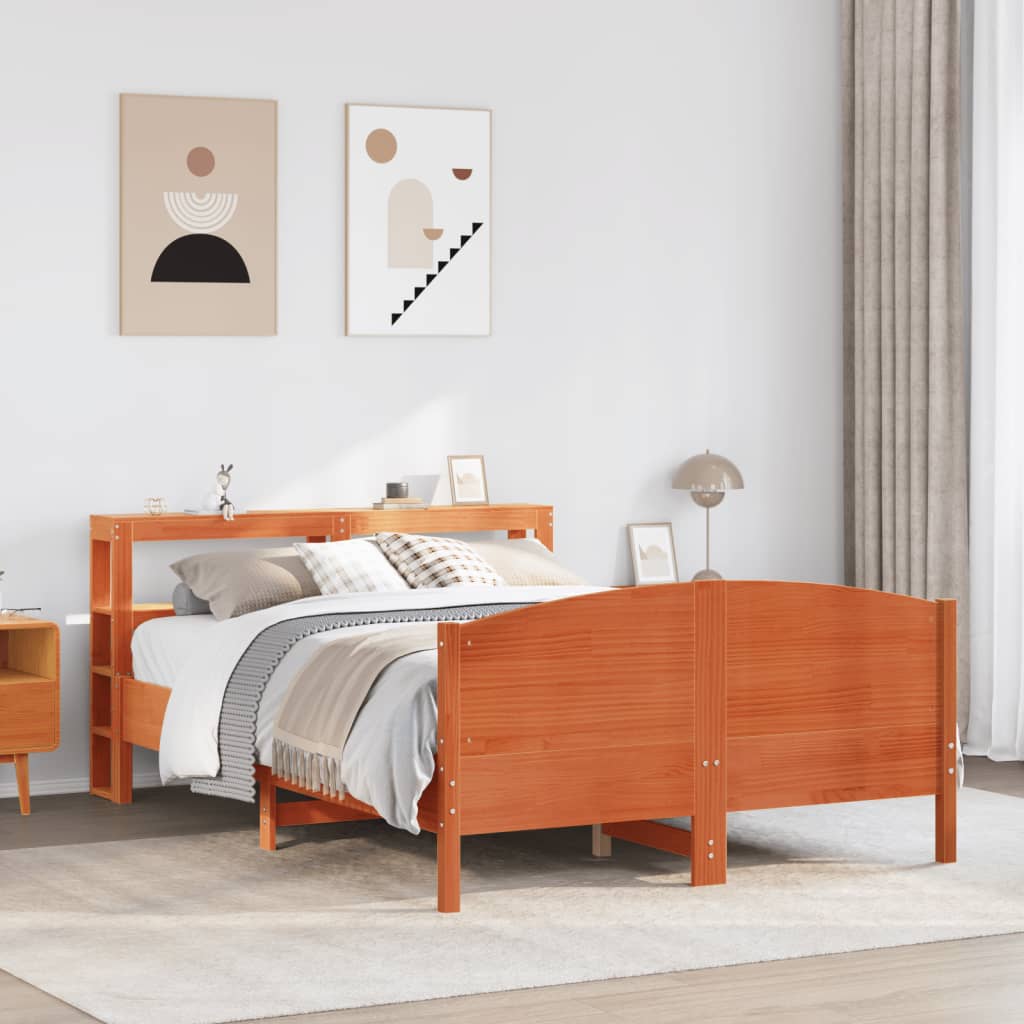 Cadre de lit sans matelas cire marron 160x200cm bois pin massif - XIOS