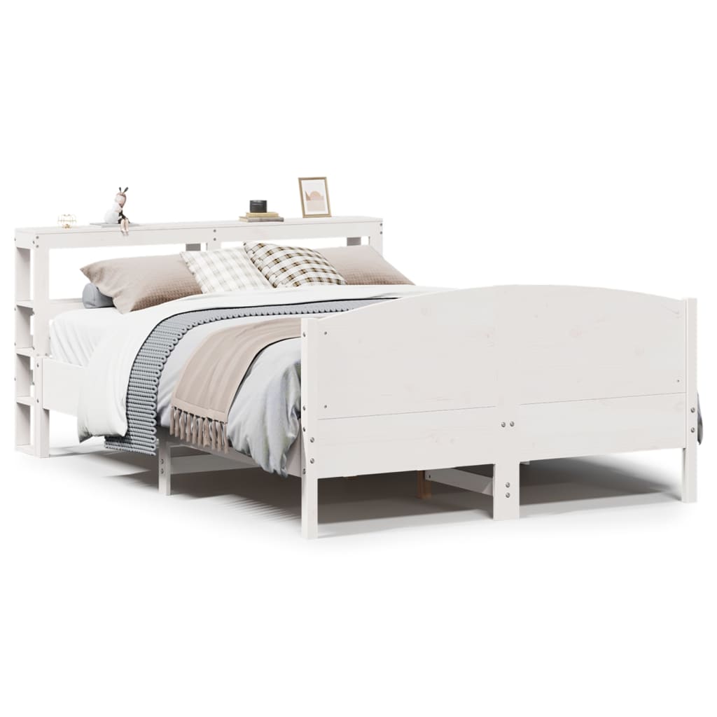 Cadre de lit sans matelas blanc 150x200 cm bois de pin massif - XIOS